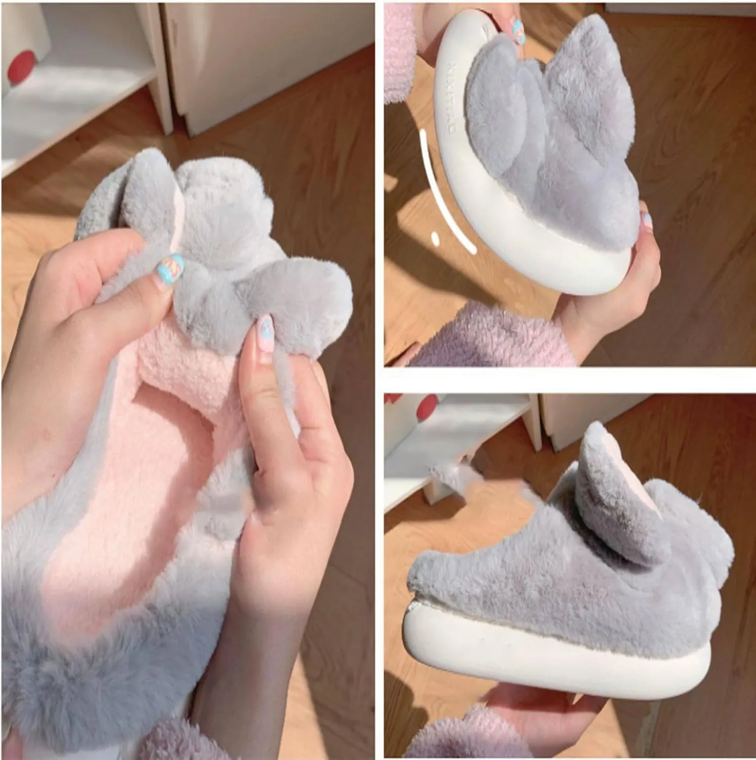 Elephant Slippers, Elephant Slippers for Women, Gray Plush Elephant House Shoes, Fluffy Warm Plush Cartoon Elephant Slippers