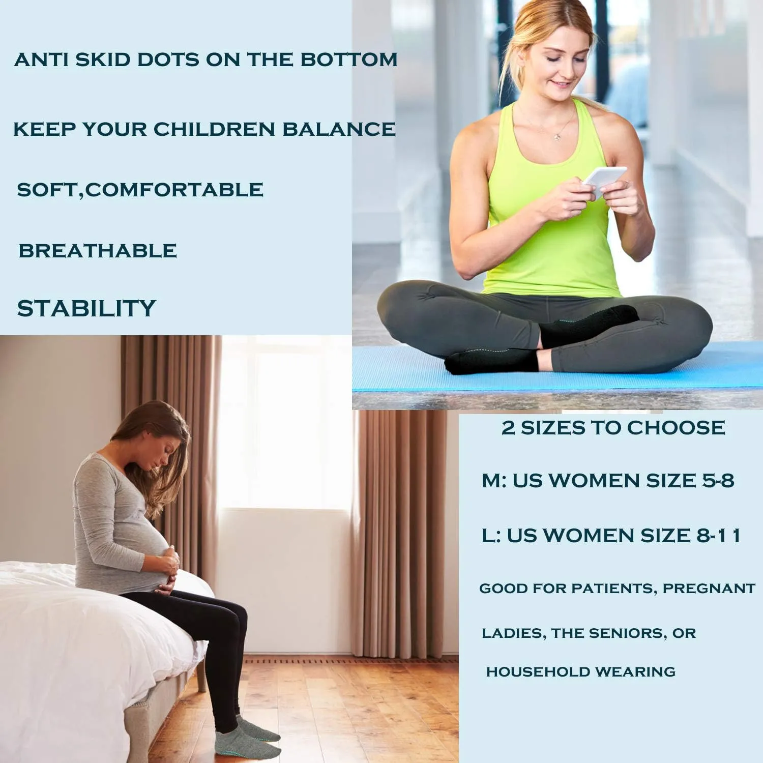 ELUTONG Pilates Non Slip Grip Socks for Women 4 Pairs Yoga Barre Ballet Workout Hospital Grippy Sock