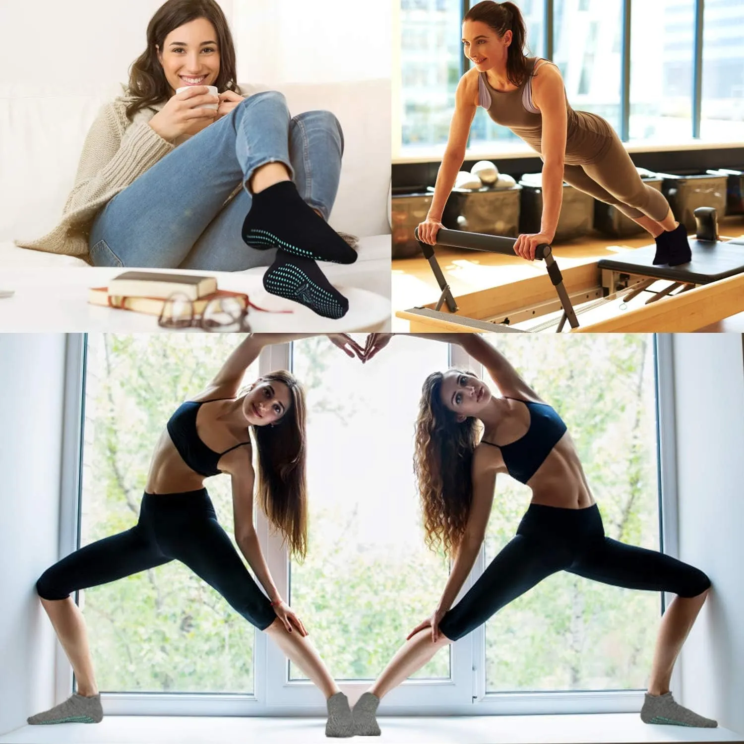 ELUTONG Pilates Non Slip Grip Socks for Women 4 Pairs Yoga Barre Ballet Workout Hospital Grippy Sock