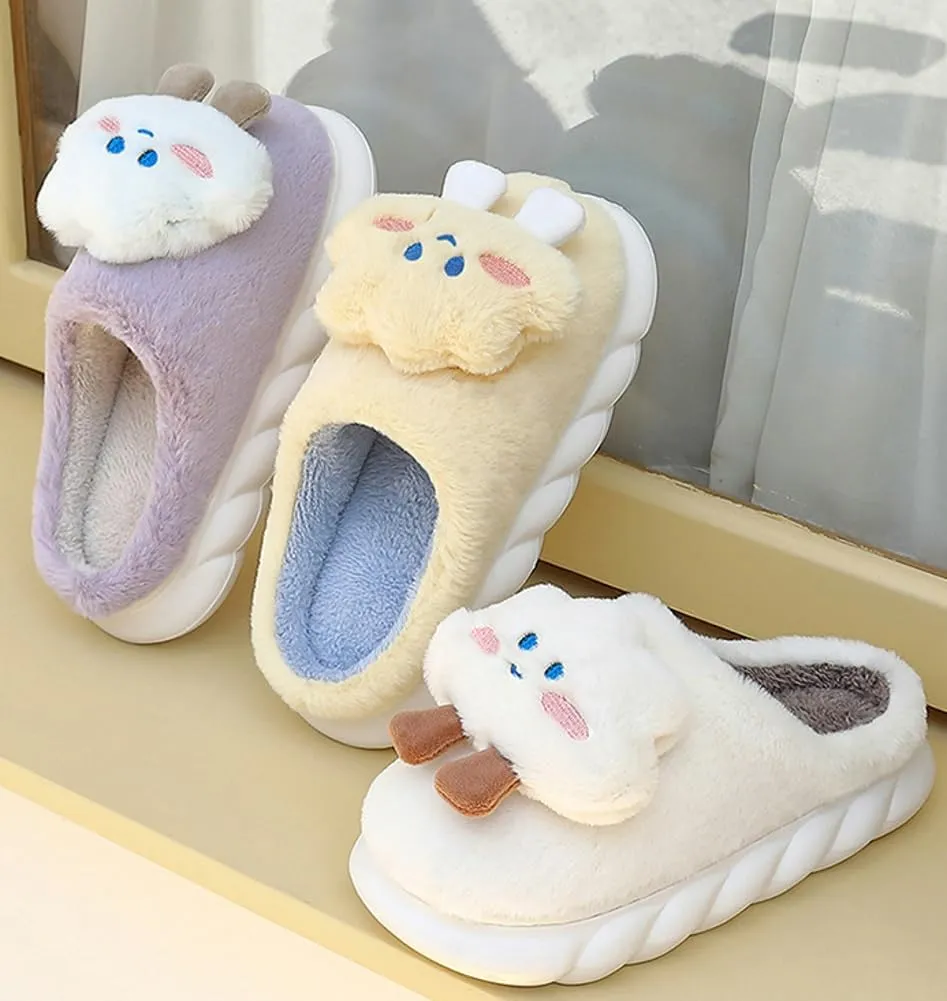 Epsion Women's Comfy Faux Fur Slippers Warm Bedroom Slippers Indoor Outdoor Slipper Cute Cloud Cotton Slippers Anti-Skid Rubber