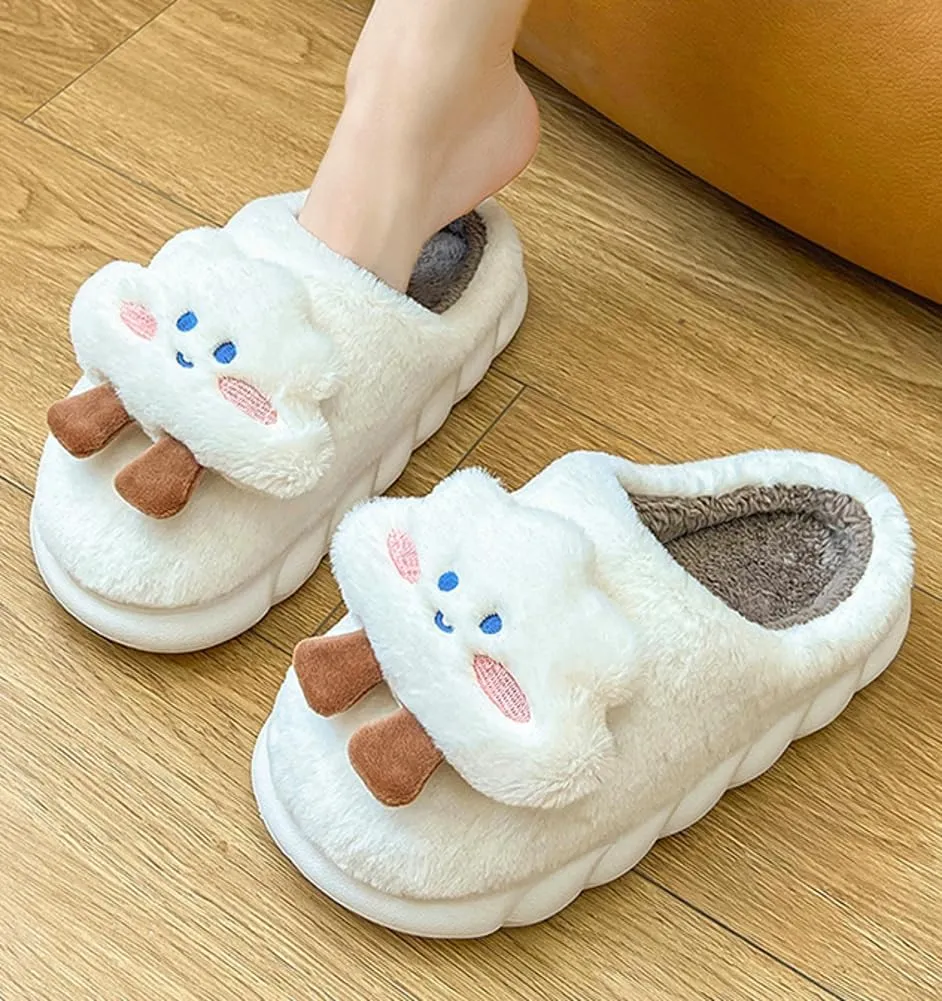 Epsion Women's Comfy Faux Fur Slippers Warm Bedroom Slippers Indoor Outdoor Slipper Cute Cloud Cotton Slippers Anti-Skid Rubber