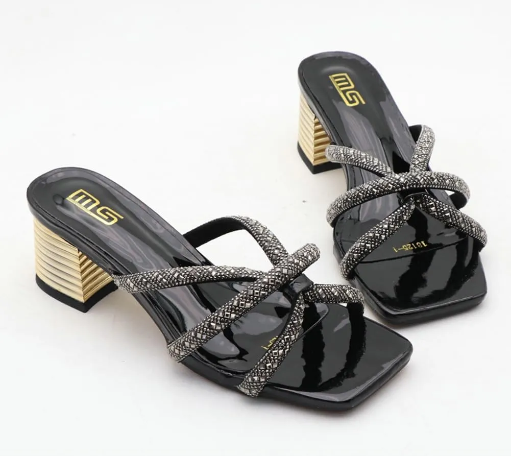 Epsion Women's Square Toe Rhinestone Strappy Heeled Sandals Transparent Block High Heels Slides Slipper Wedding Dress Party