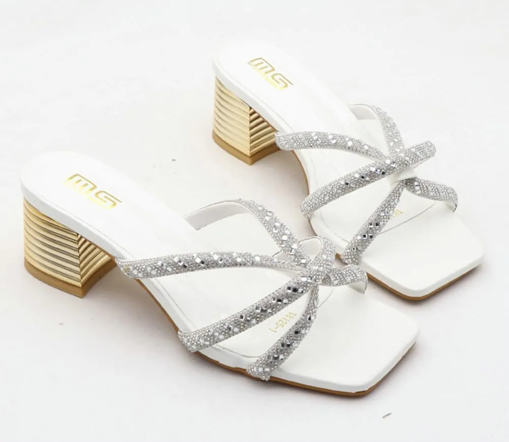 Epsion Women's Square Toe Rhinestone Strappy Heeled Sandals Transparent Block High Heels Slides Slipper Wedding Dress Party
