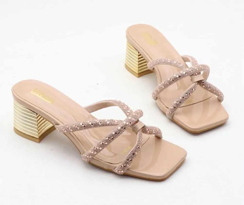 Epsion Women's Square Toe Rhinestone Strappy Heeled Sandals Transparent Block High Heels Slides Slipper Wedding Dress Party