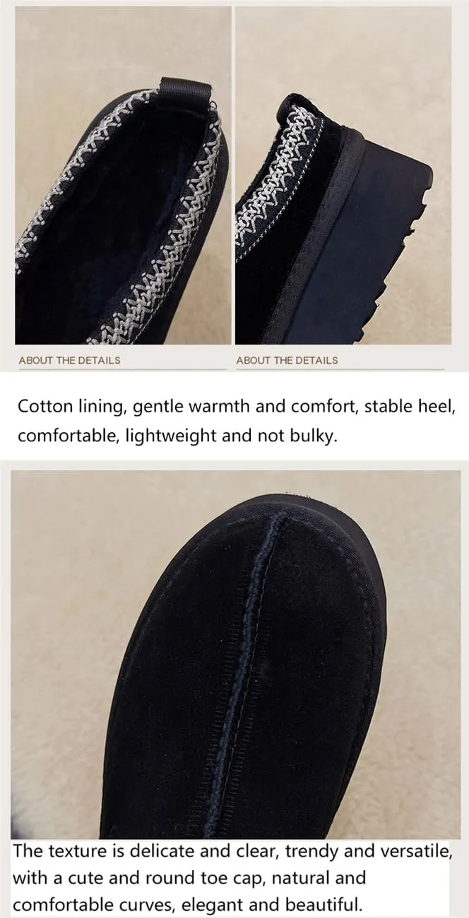 Fashion Plush Platform Slippers - Women's Trend Mini Fleece Lined Anti Slip Short Ankle Boots for Outdoor & Indoor Use