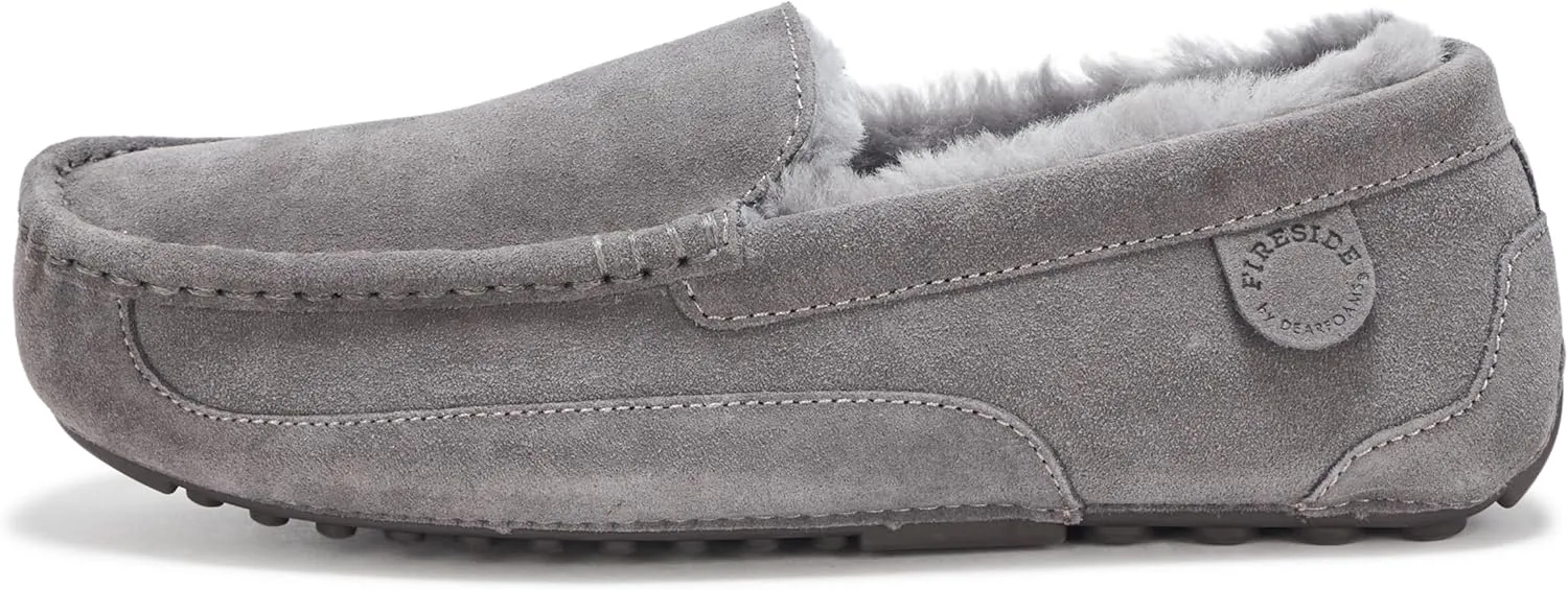 Fireside by Dearfoams Men's Melbourne Shearling Indoor/Outdoor Moccasin Slipper with Wide Widths