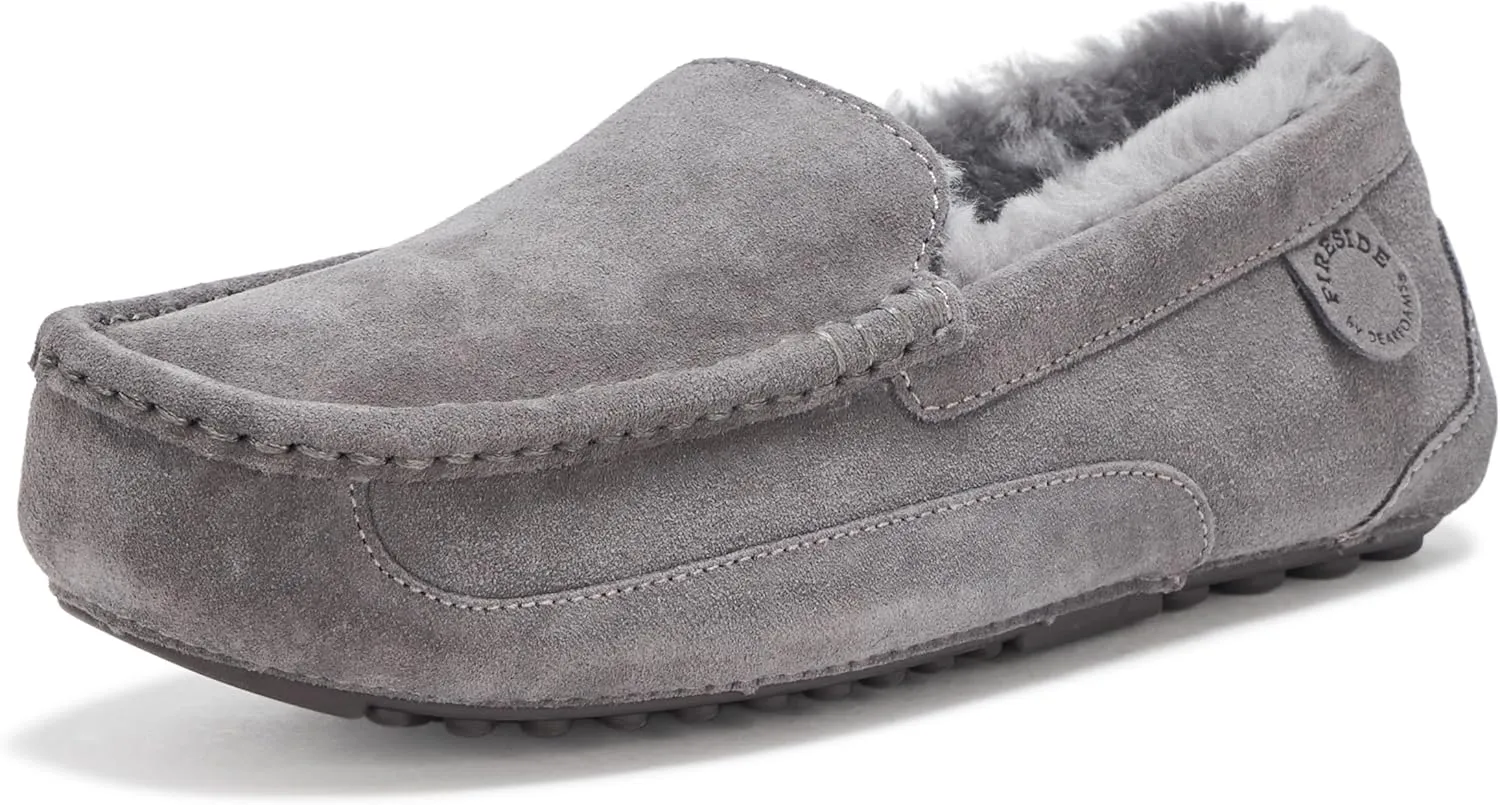 Fireside by Dearfoams Men's Melbourne Shearling Indoor/Outdoor Moccasin Slipper with Wide Widths