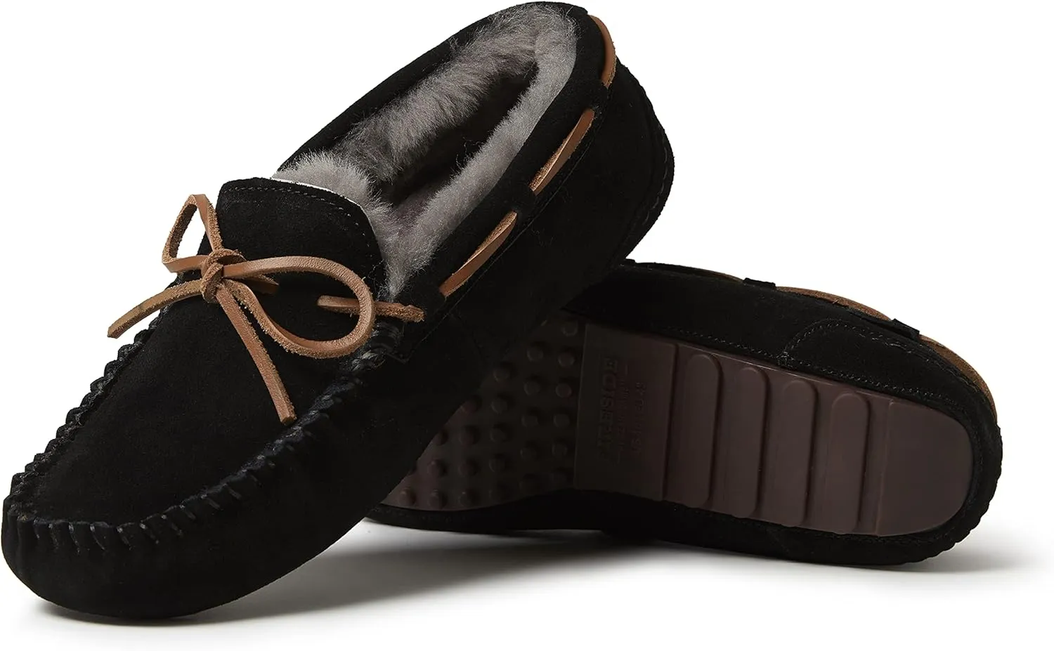 Fireside by Dearfoams Men's Victor Shearling Moccasin with Tie Slipper
