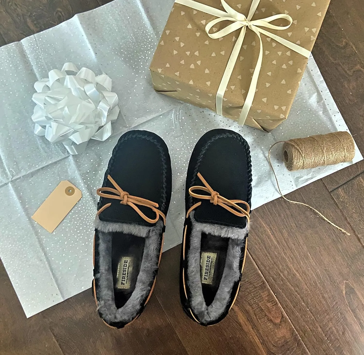 Fireside by Dearfoams Men's Victor Shearling Moccasin with Tie Slipper
