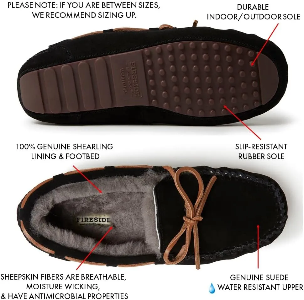 Fireside by Dearfoams Men's Victor Shearling Moccasin with Tie Slipper