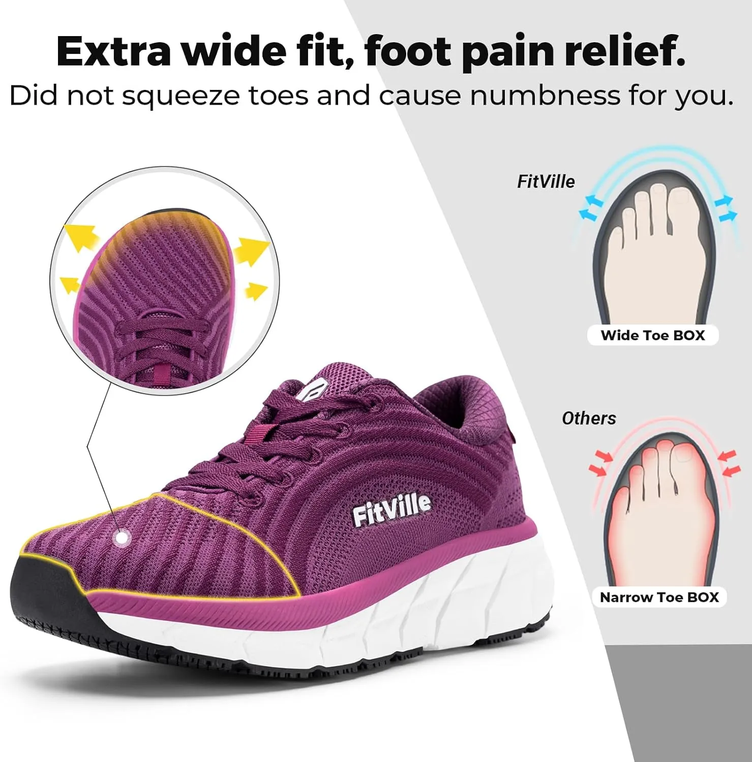 FitVille Wide Toe Box Shoes Women Comfortable Non Slip Wide Walking Shoes Women Swollen Feet Lightweight
