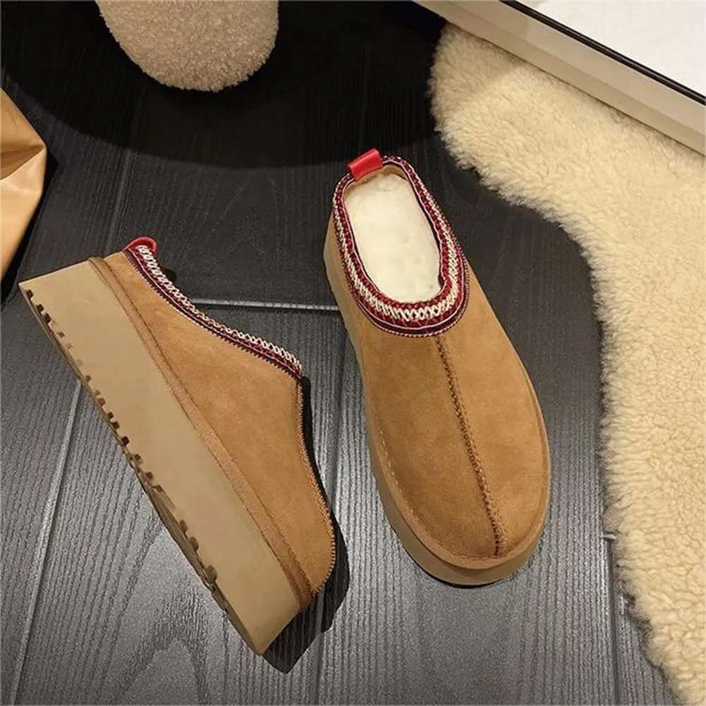 Fleece Lined Women's Mini Ankle Boot Slippers - Classic Snow Boots with Anti-Slip Platforms for Indoor & Outdoor Use