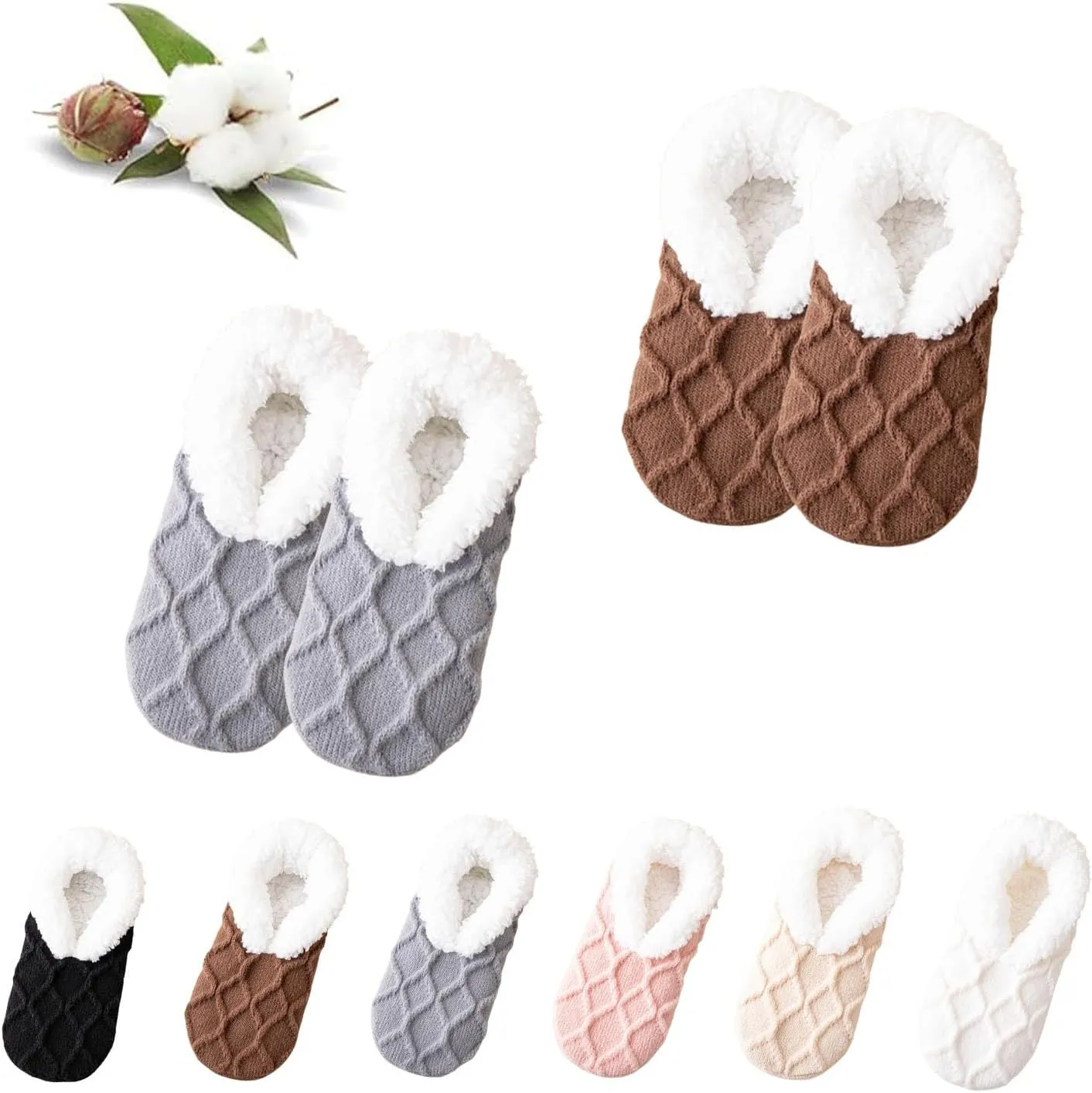 Fleece Socks House Socks, FleeceSox Fleece-Lined Non-Slip Thermal Slippers SocksNon-Slip Thermal Socks,V-Mouth