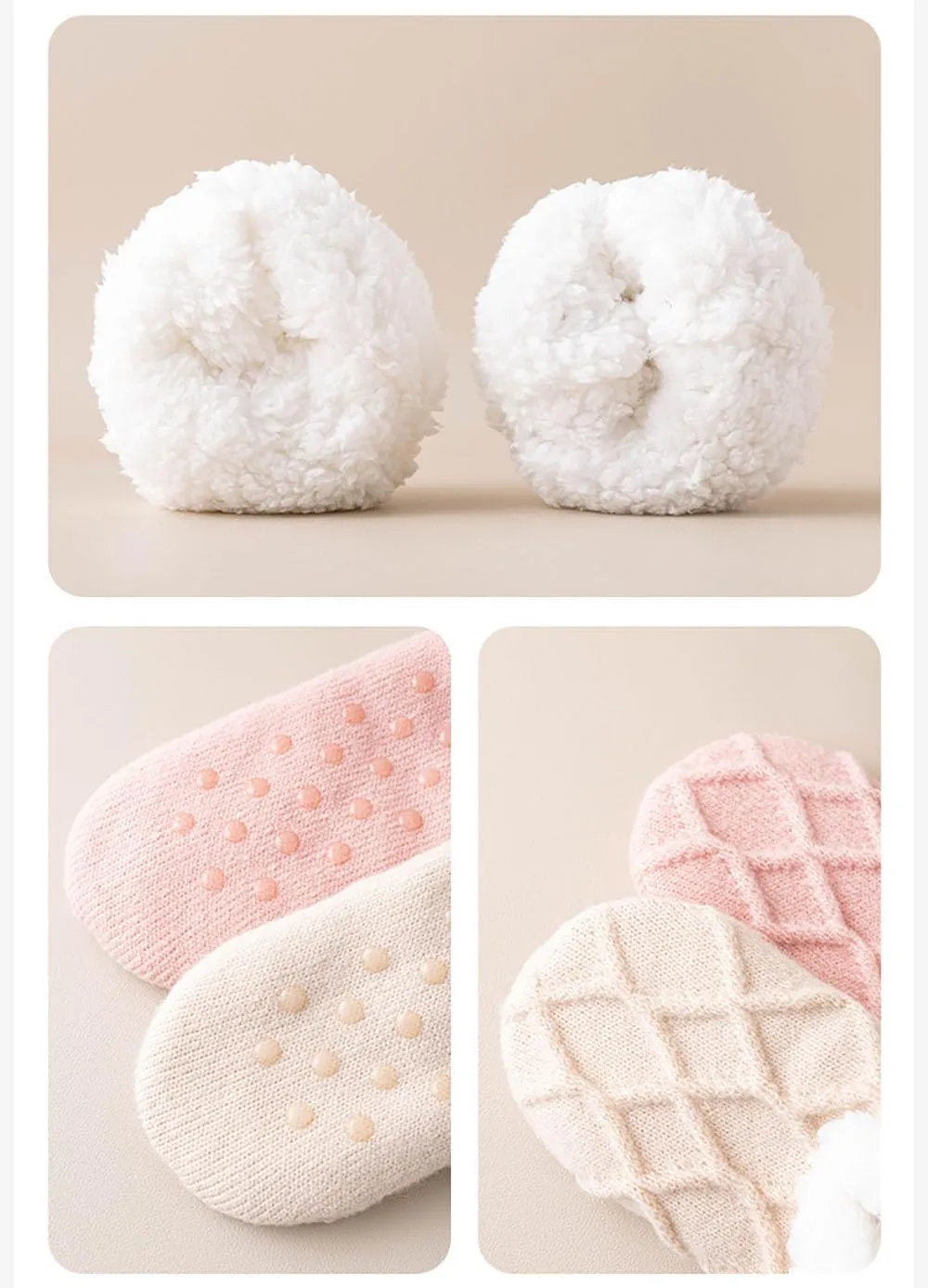 Fleece Socks House Socks, FleeceSox Fleece-Lined Non-Slip Thermal Slippers SocksNon-Slip Thermal Socks,V-Mouth
