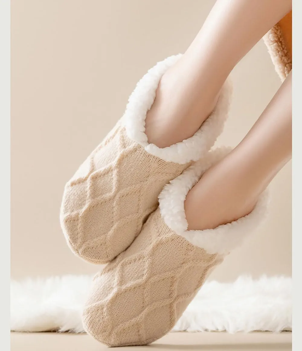 Fleece Socks House Socks, FleeceSox Fleece-Lined Non-Slip Thermal Slippers SocksNon-Slip Thermal Socks,V-Mouth