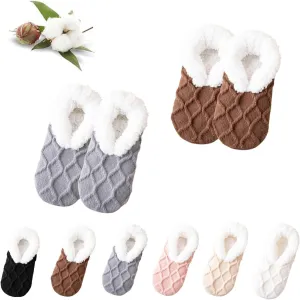 Fleece Socks House Socks, FleeceSox Fleece-Lined Non-Slip Thermal Slippers SocksNon-Slip Thermal Socks,V-Mouth