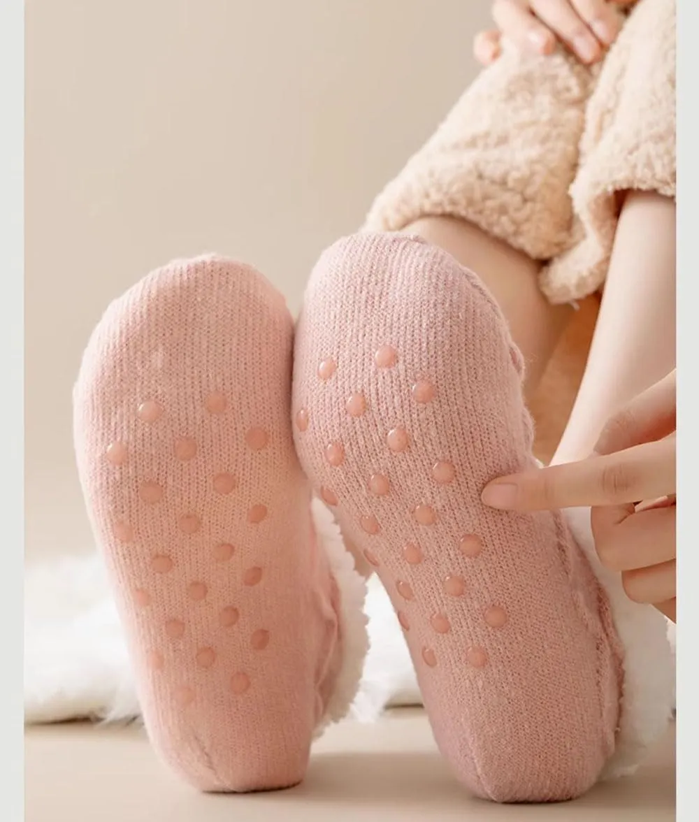 Fleece Socks House Socks, FleeceSox Fleece-Lined Non-Slip Thermal Slippers SocksNon-Slip Thermal Socks,V-Mouth