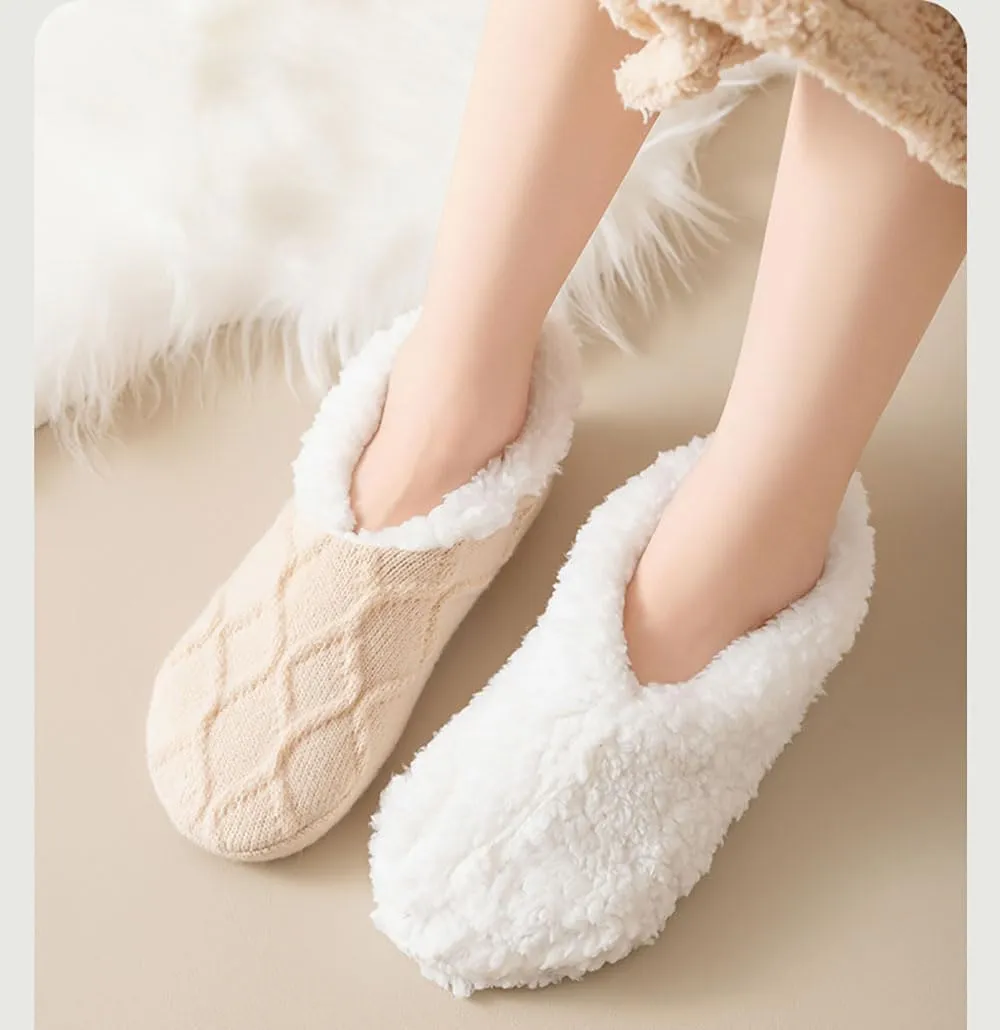 Fleece Socks House Socks, FleeceSox Fleece-Lined Non-Slip Thermal Slippers SocksNon-Slip Thermal Socks,V-Mouth