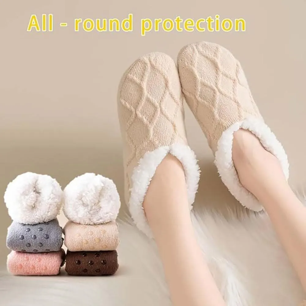 Fleece Socks House Socks, FleeceSox Fleece-Lined Non-Slip Thermal Slippers SocksNon-Slip Thermal Socks,V-Mouth