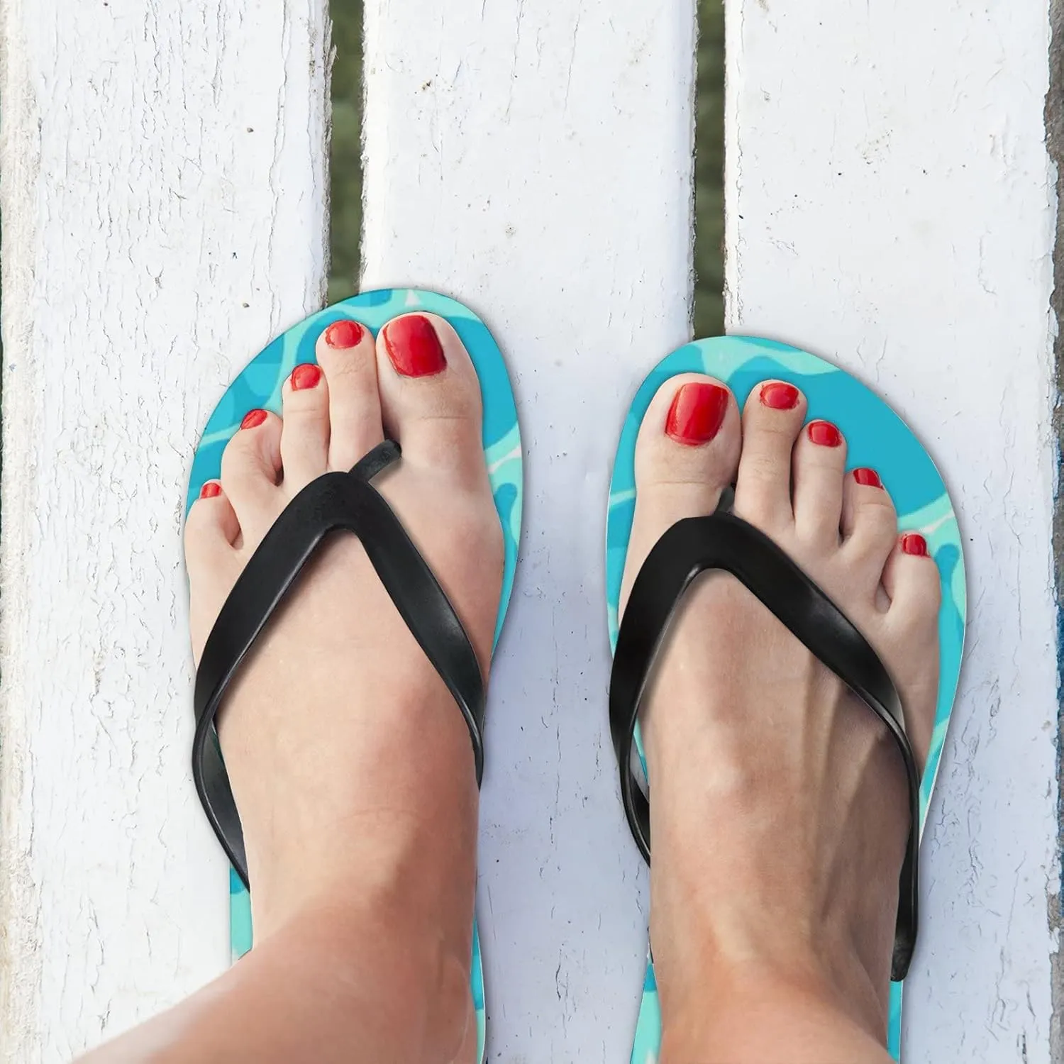 Flip Flops Blue Ocean Sea Water Cute Floral Flower Slide Sandals Summer Beach Slippers Thong Sandal Casual Yoga Mat Flat Slides for Women Men