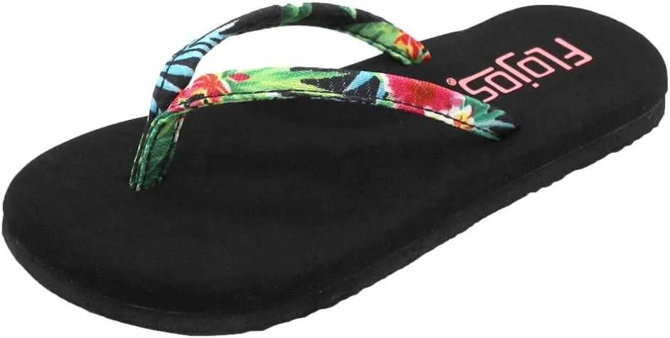 Flojos Fiesta Girl's Sandal Black Hibiscus 13