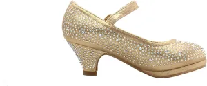 Forever Dana-53k Little Girl Mid Heel Rhinestone Pretty Sandal Dress Shoes (2, Gold)
