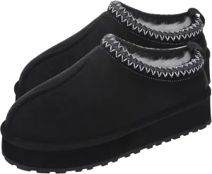 Forfoot Platform Slippers for Women, Boots for Women Platform Slippers Snow Boots Ankle Boots Slip on Fur Fleece Lined Slipper For Indoor Outdoor Black 6-7