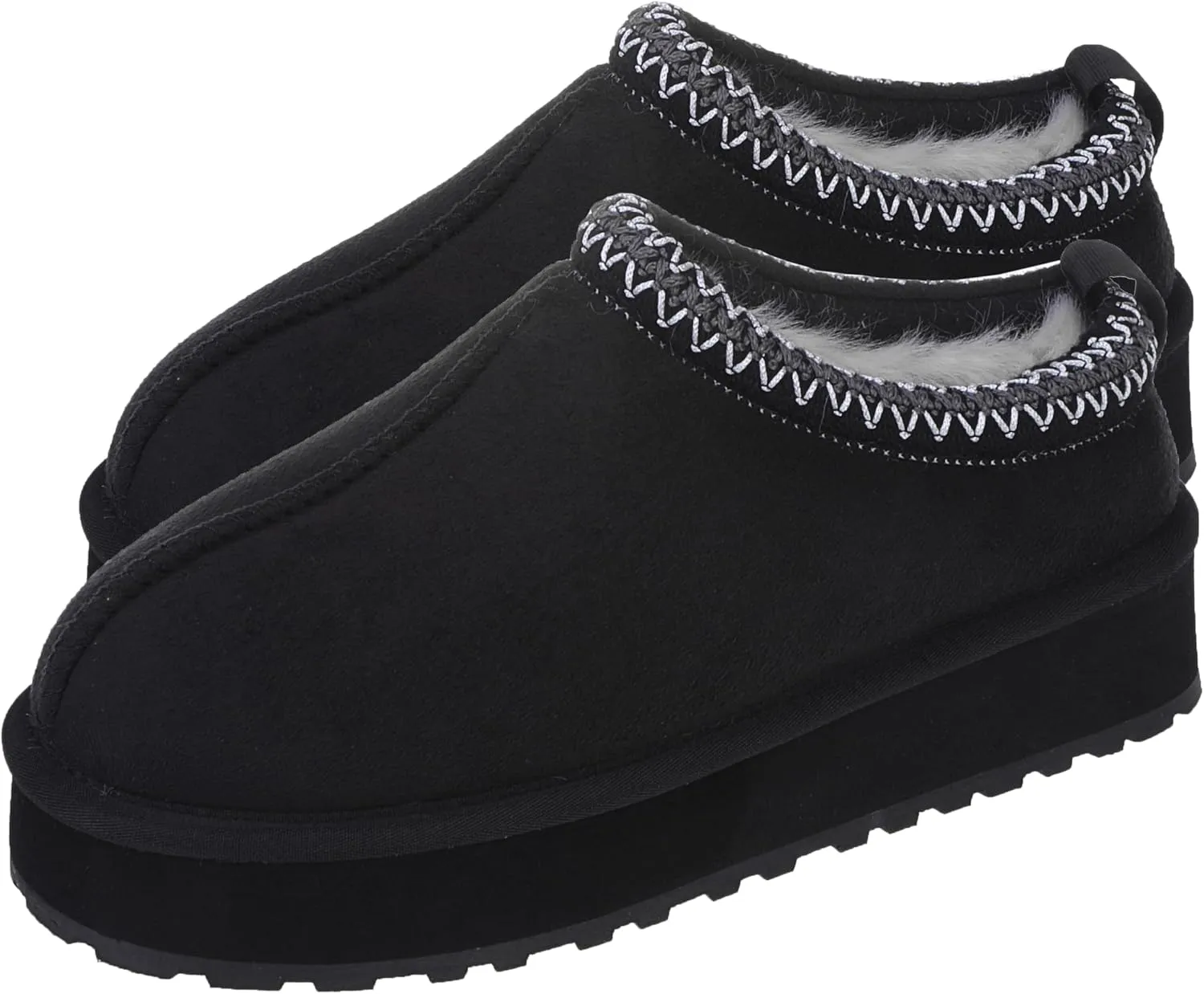Forfoot Platform Slippers for Women, Boots for Women Platform Slippers Snow Boots Ankle Boots Slip on Fur Fleece Lined Slipper For Indoor Outdoor Black 6-7