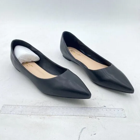 FOWT Women Dressy Pointy Toe Flats Lightweight Foldable Slip Leather Black