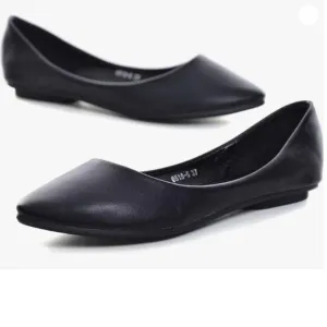 FOWT Women Dressy Pointy Toe Flats Lightweight Foldable Slip Leather Black