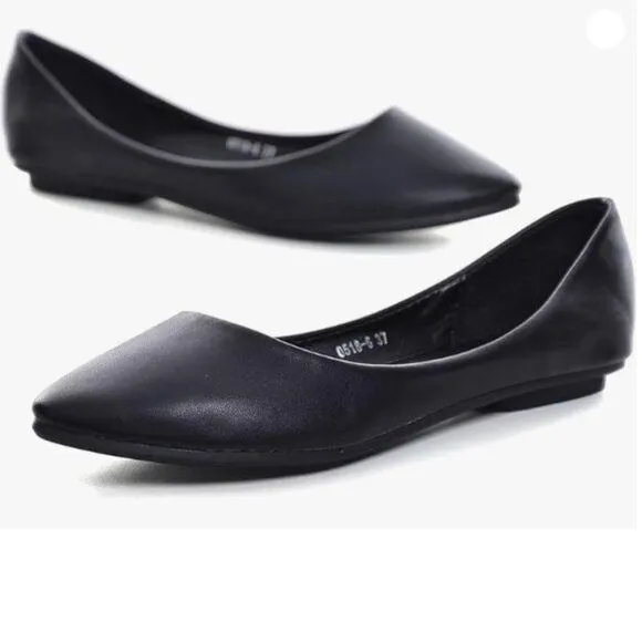 FOWT Women Dressy Pointy Toe Flats Lightweight Foldable Slip Leather Black