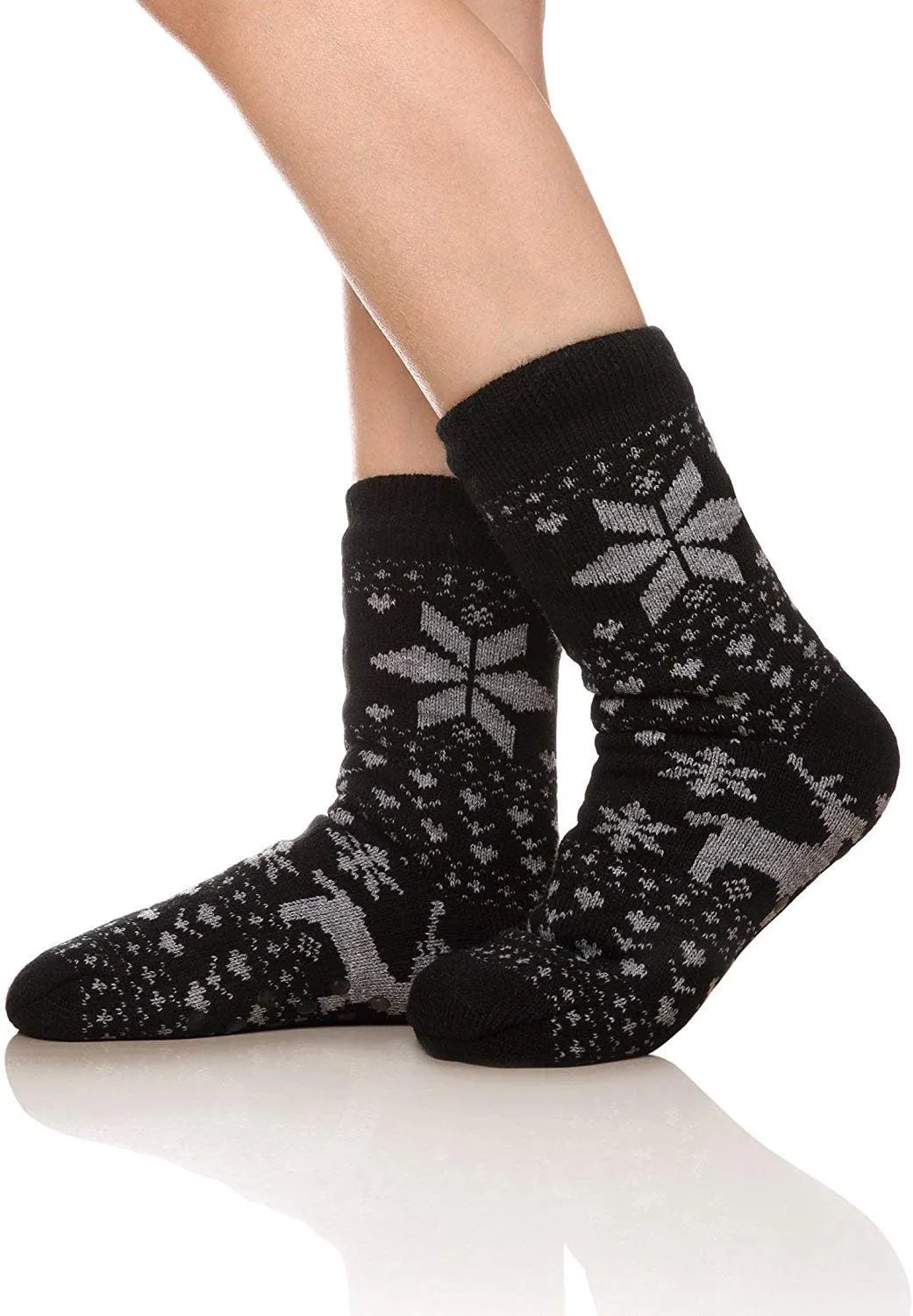 FRALOSHA Women's Slipper Socks Warm Fuzzy Fleece-lined Indoor Anti-Skid Floor Socks 3 Pairs Christmas Gift