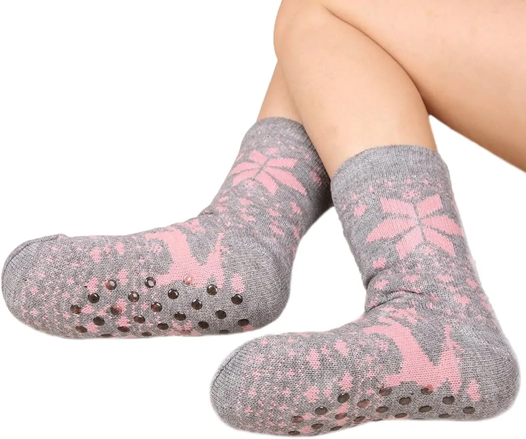 FRALOSHA Women's Slipper Socks Warm Fuzzy Fleece-lined Indoor Anti-Skid Floor Socks 3 Pairs Christmas Gift