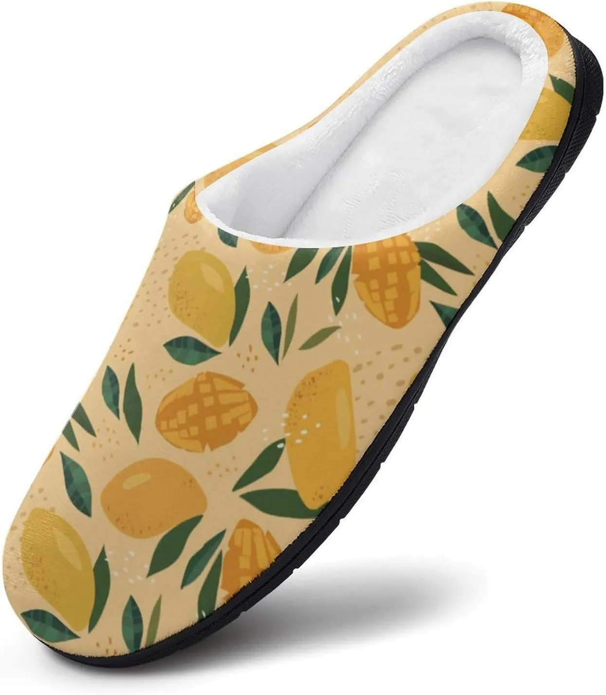 Fruit of Mango And Leaves Pattern Slippers for Women Girls Warm Plush Indoor Outdoor Shoes Non Slip