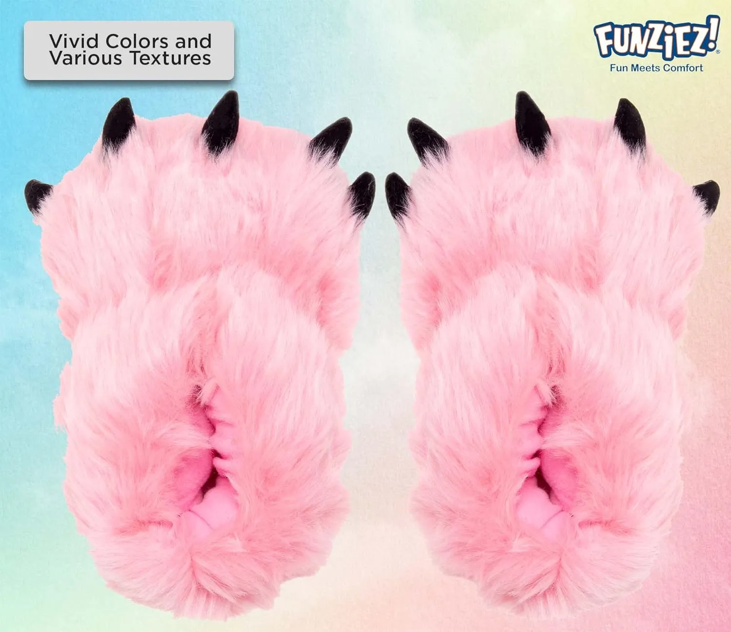 Fuzzy Bear Feet Slippers Womens & Mens, Funny Indoor House Shoes, Animal Stocking Stuffer, Gift Holiday Christmas Hanukkah Pink