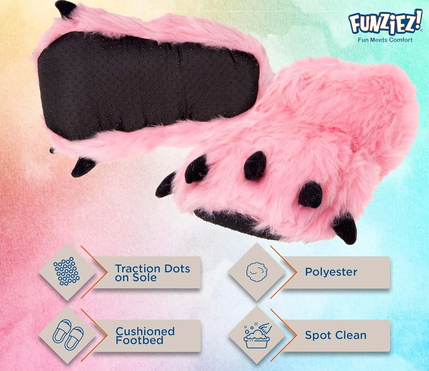 Fuzzy Bear Feet Slippers Womens & Mens, Funny Indoor House Shoes, Animal Stocking Stuffer, Gift Holiday Christmas Hanukkah Pink