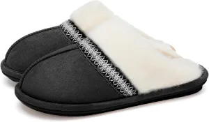 Fuzzy Slippers for Women with Memory Foam Warm Winter Suede House Slippers Indoor Outdoor Gifts For Women Faux Fur Anti-Skid