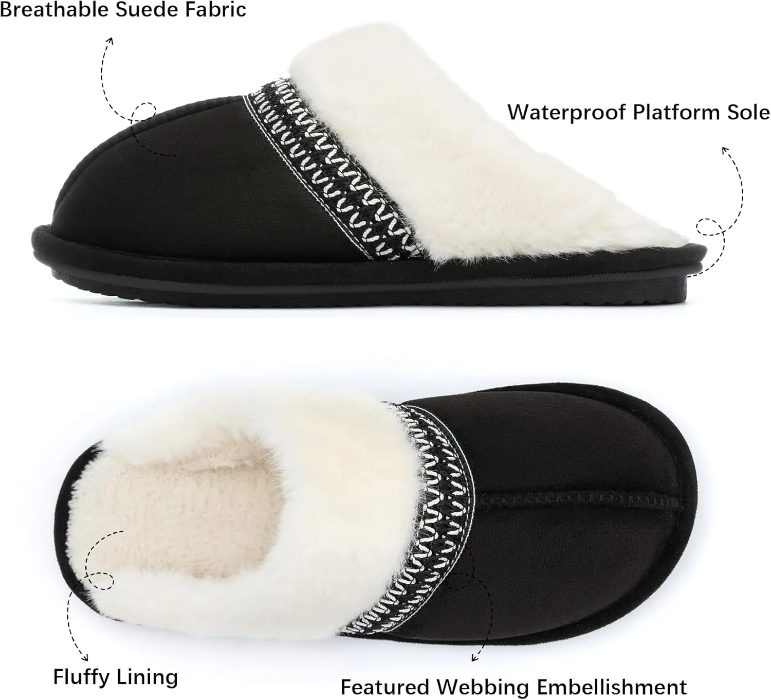 Fuzzy Slippers for Women with Memory Foam Warm Winter Suede House Slippers Indoor Outdoor Gifts For Women Faux Fur Anti-Skid