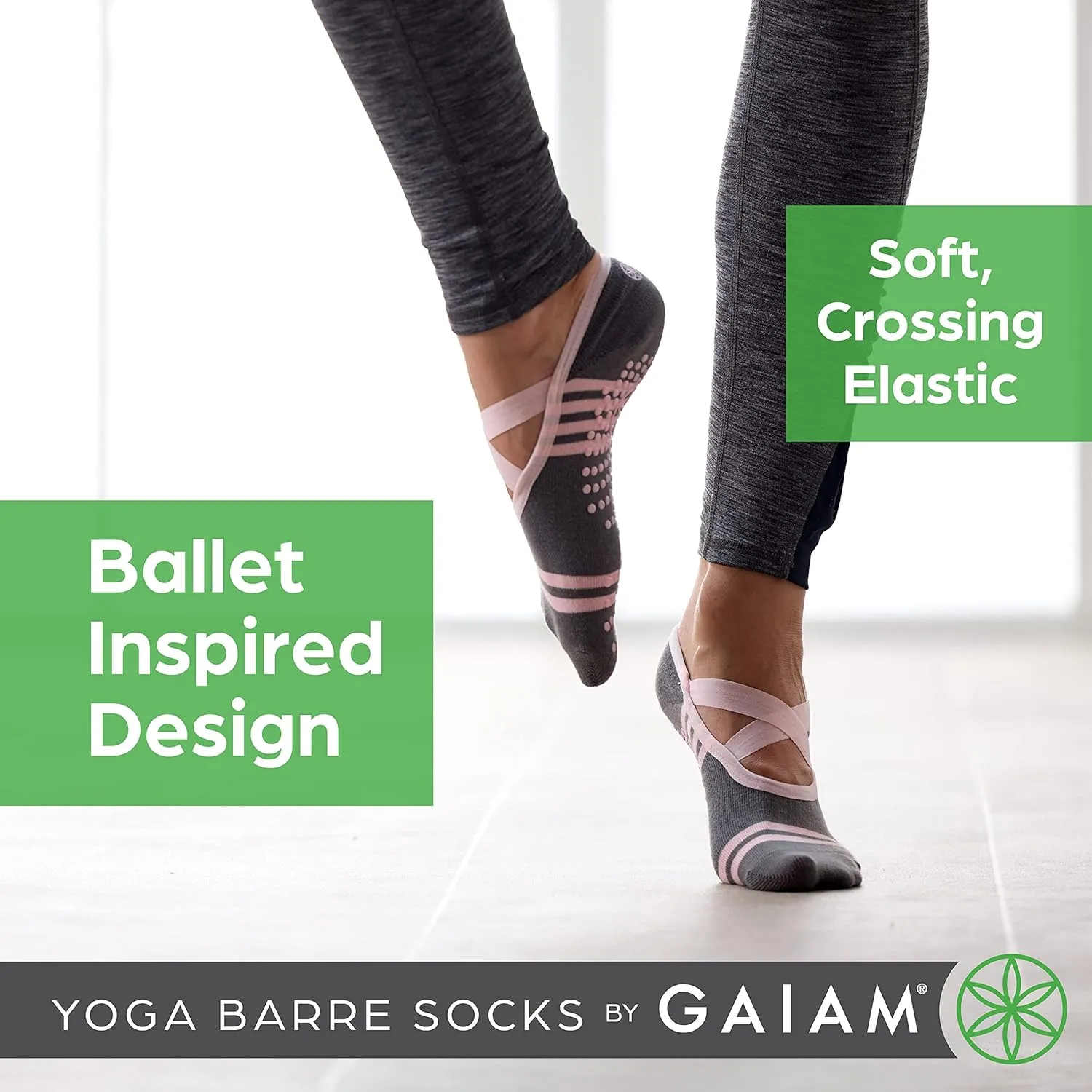 Gaiam Yoga Barre Socks - Grippy Non Slip Sticky Toe Grip Accessories for Women & Men - Pure Barre, Hot Yoga, Pilates, Ballet, Dance, Home