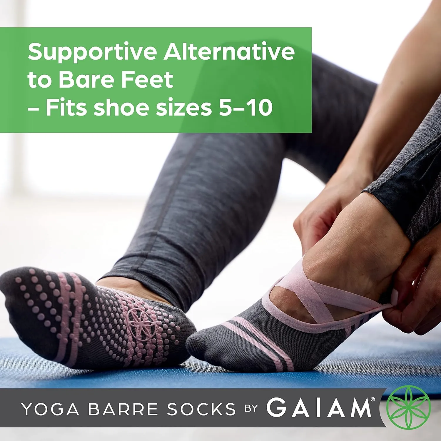 Gaiam Yoga Barre Socks - Grippy Non Slip Sticky Toe Grip Accessories for Women & Men - Pure Barre, Hot Yoga, Pilates, Ballet, Dance, Home