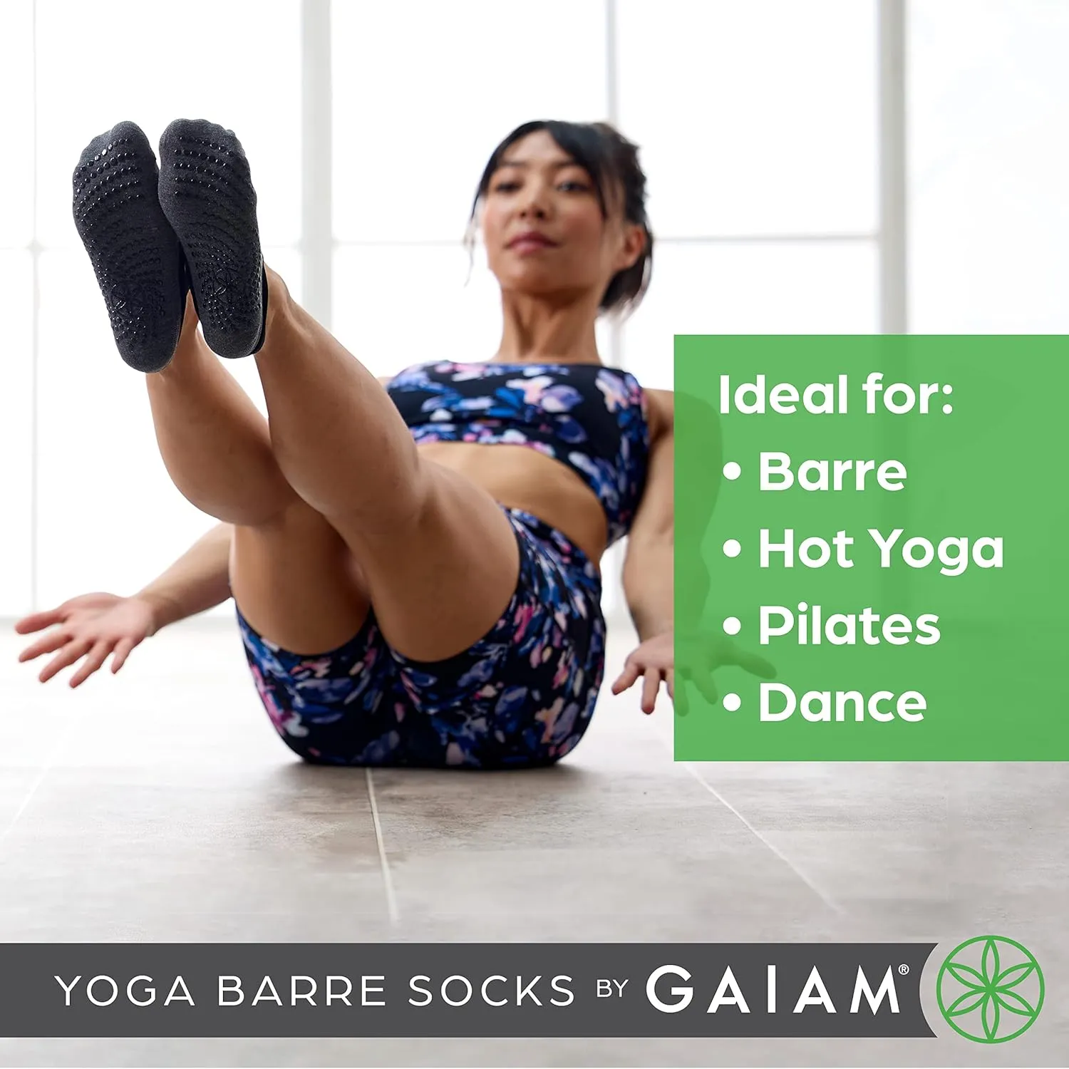 Gaiam Yoga Barre Socks - Grippy Non Slip Sticky Toe Grip Accessories for Women & Men - Pure Barre, Hot Yoga, Pilates, Ballet, Dance, Home