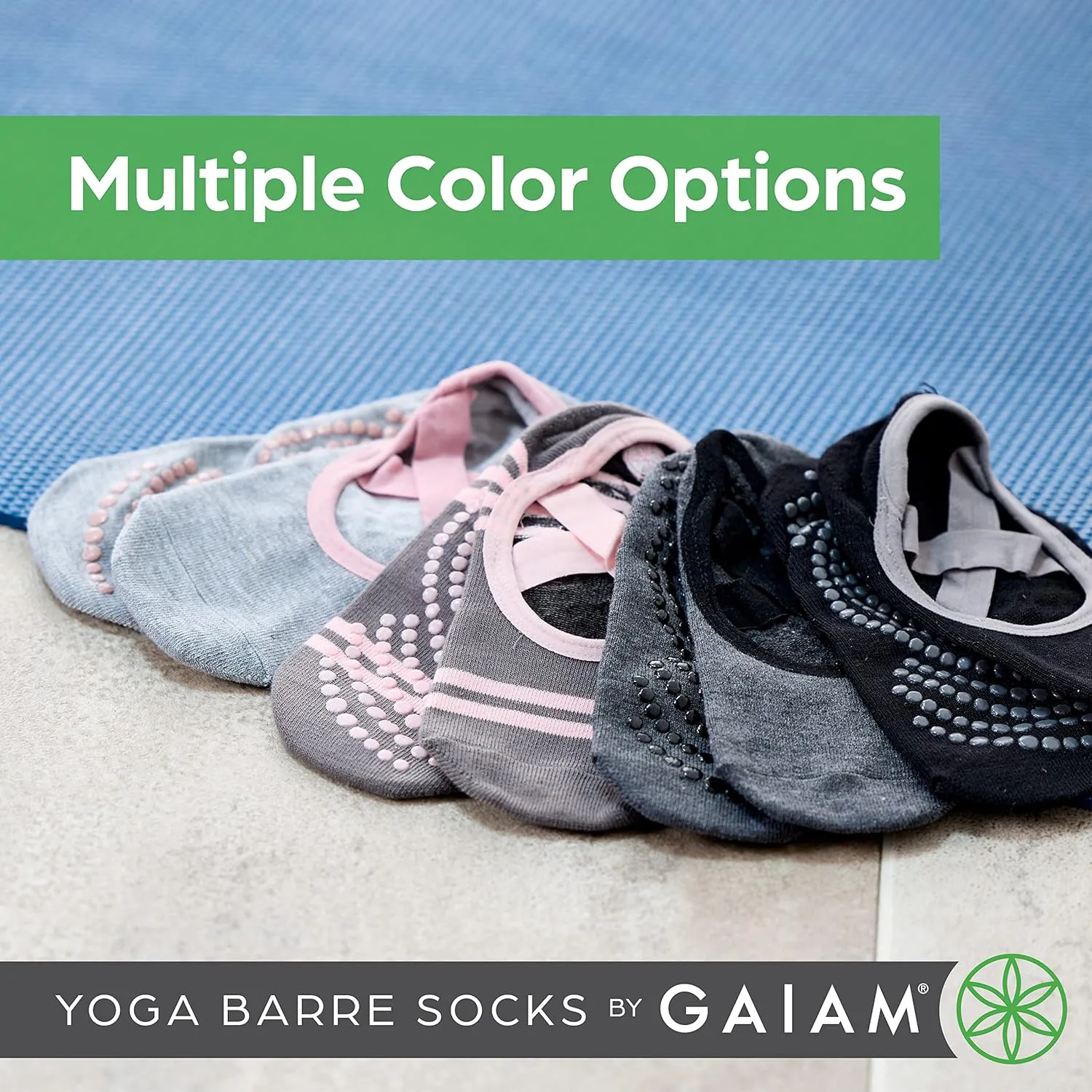 Gaiam Yoga Barre Socks - Grippy Non Slip Sticky Toe Grip Accessories for Women & Men - Pure Barre, Hot Yoga, Pilates, Ballet, Dance, Home