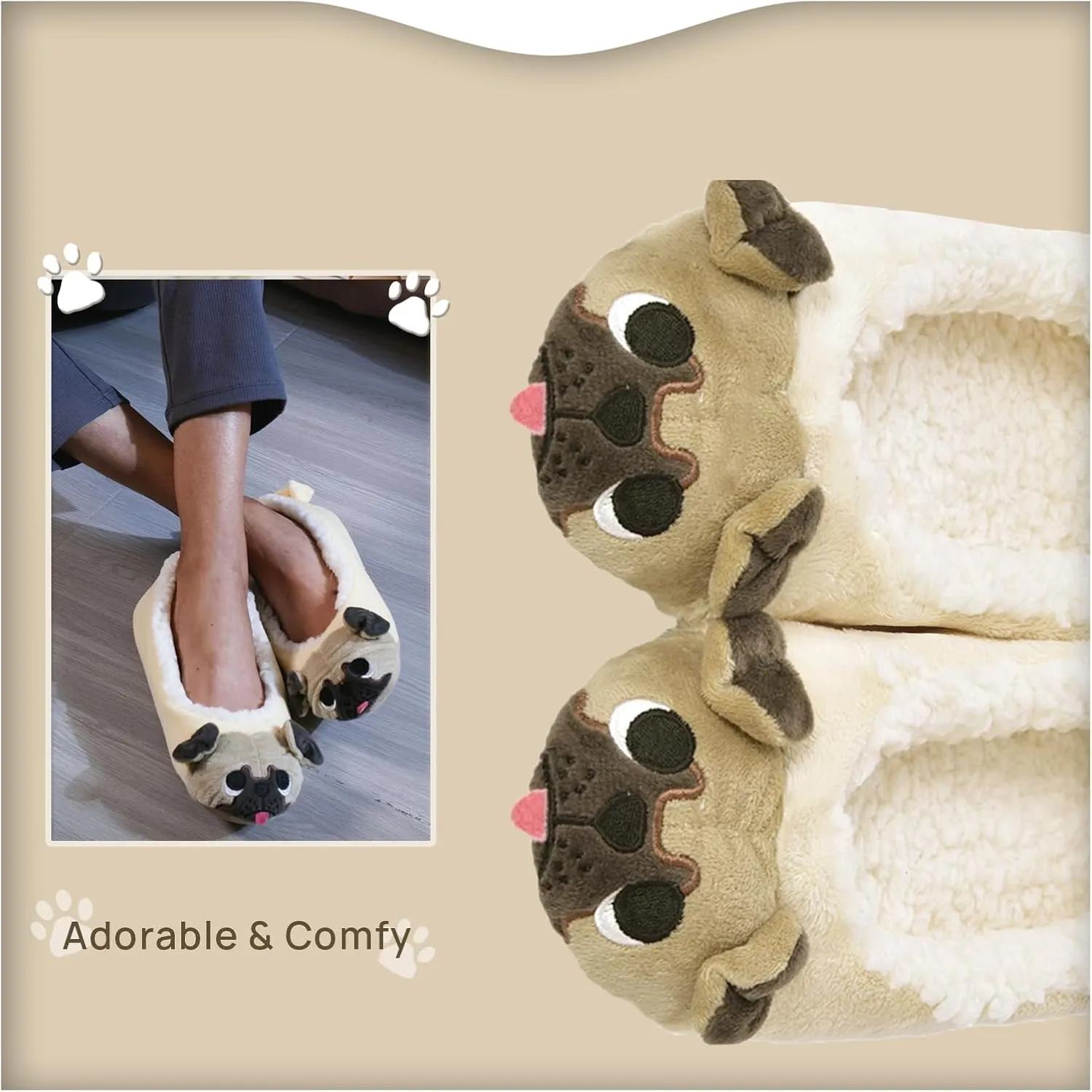 GaraTia Pug Slippers for Women Cute Dog Slippers Socks Warm Animal Soft Plush House Shoes Indoor