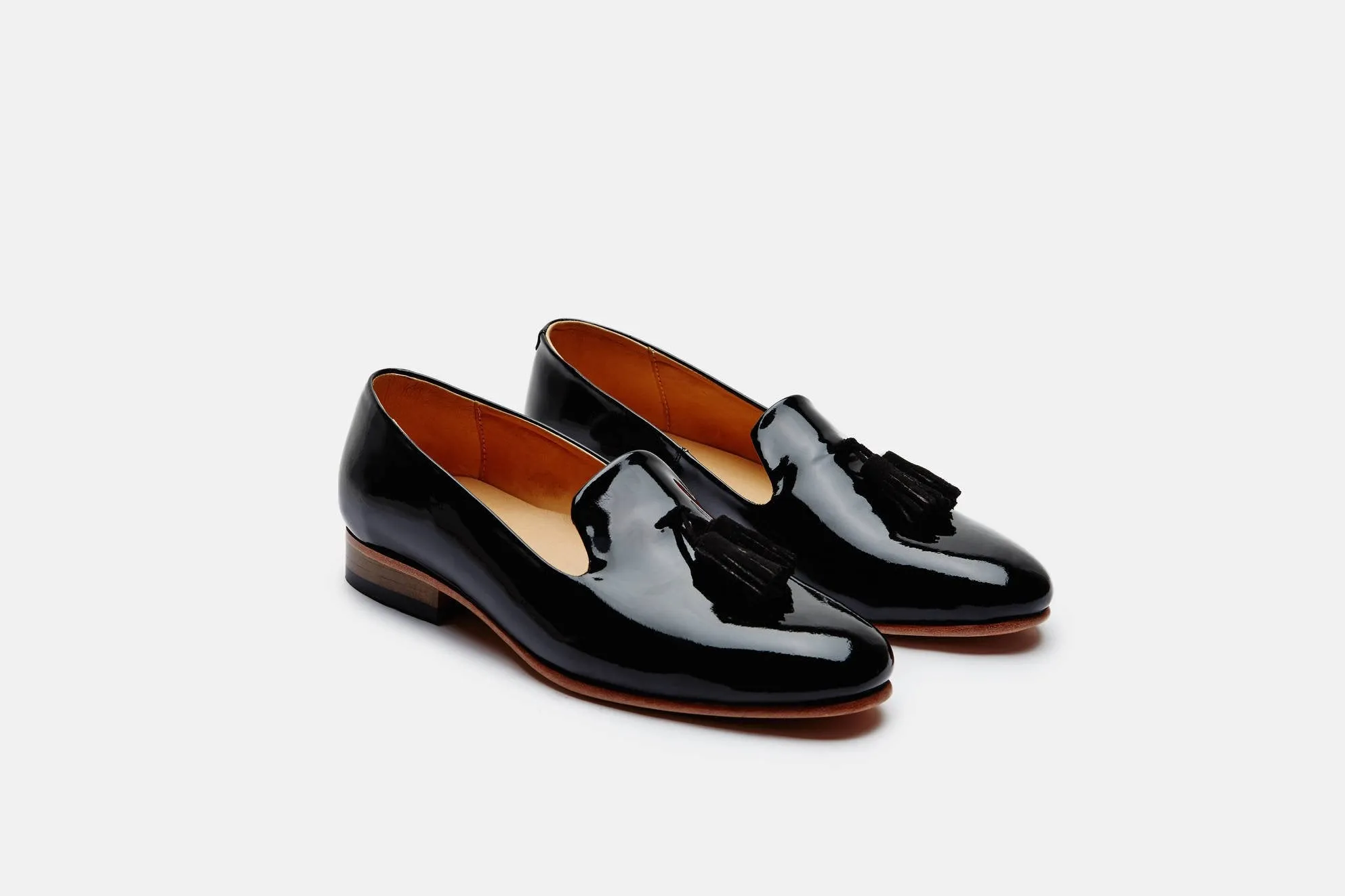 Gaston Slip-On Tassel Loafer - Black Patent/Black Suede