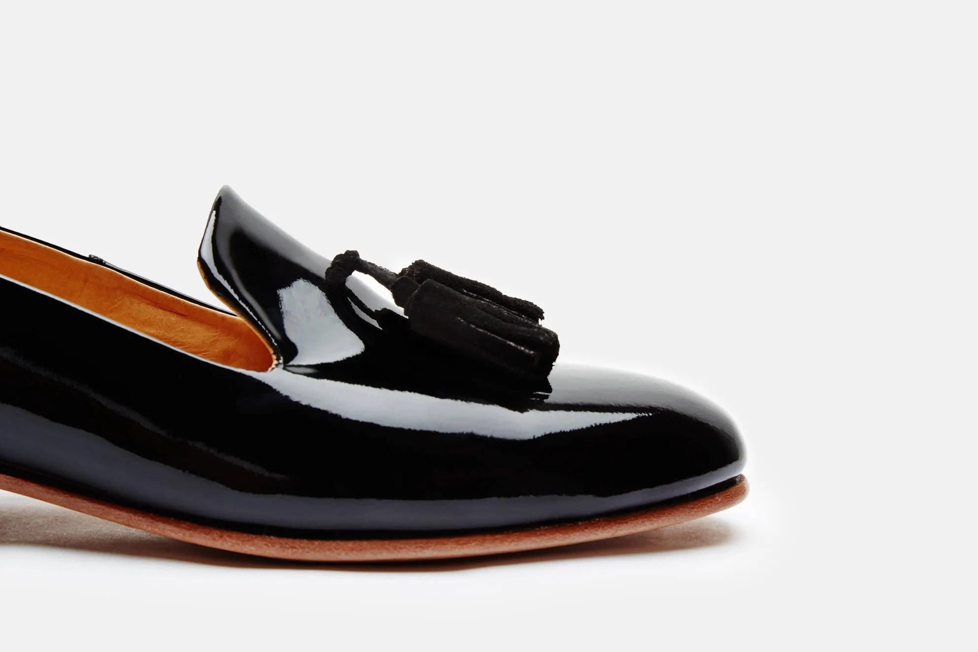 Gaston Slip-On Tassel Loafer - Black Patent/Black Suede