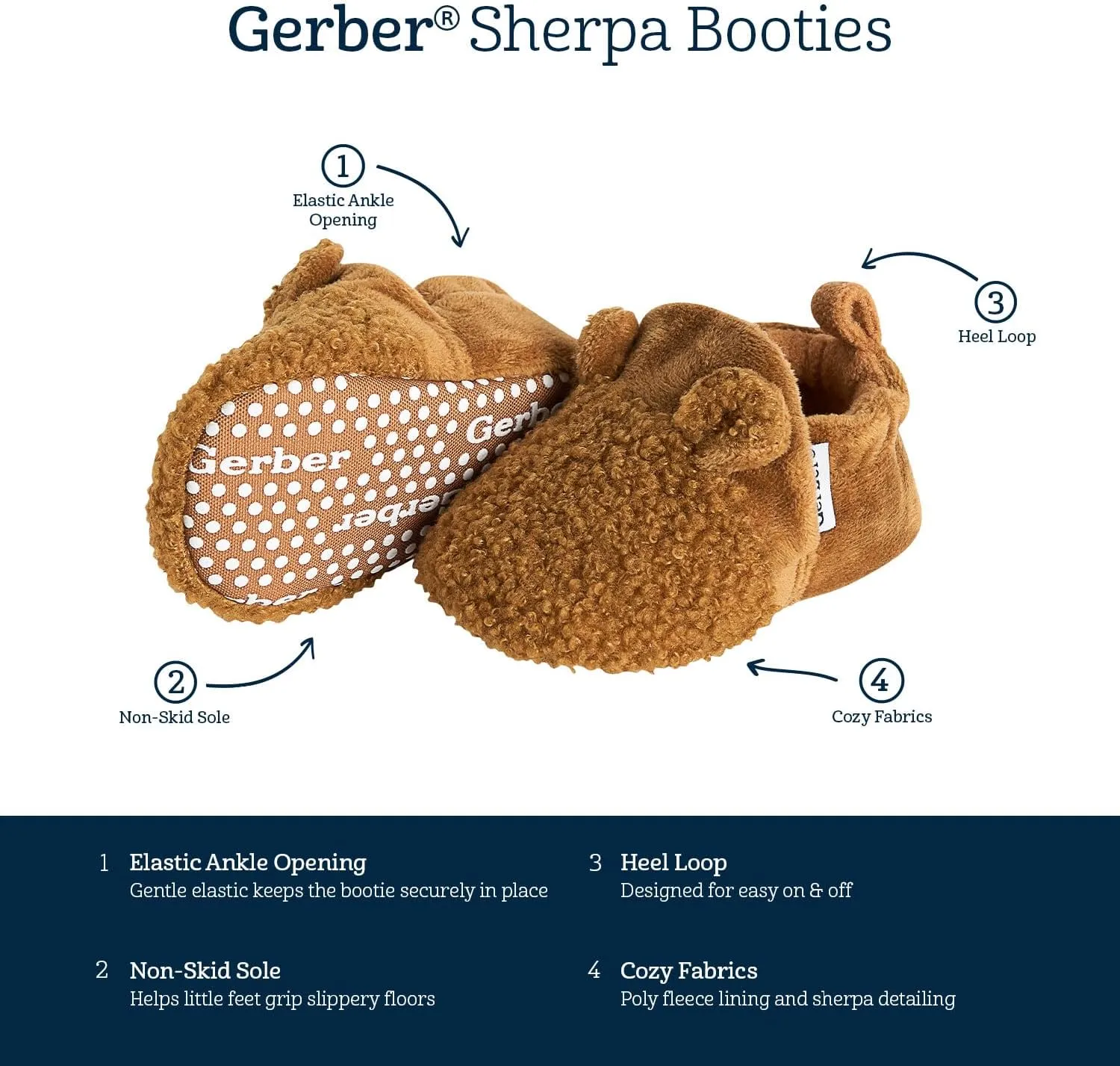 Gerber Unisex-Baby Fleece Lined Non Skid Soft Slipper Booties with Ears