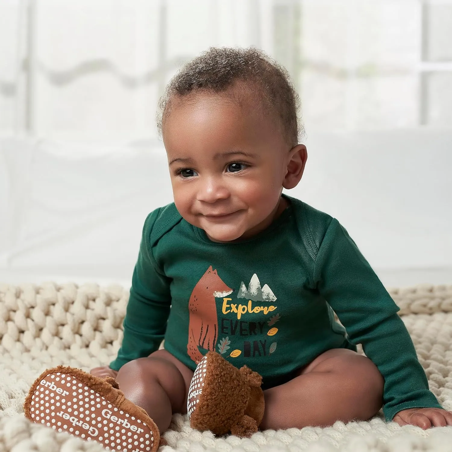 Gerber Unisex-Baby Fleece Lined Non Skid Soft Slipper Booties with Ears