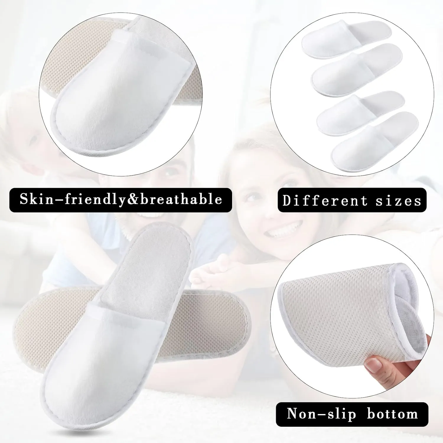 Geyoga 30 Pairs Disposable Spa Slippers for Guest Non Slip House Hotel Closed Toe Indoor Slipper for Men Women Home Wedding Travel, 2 Size