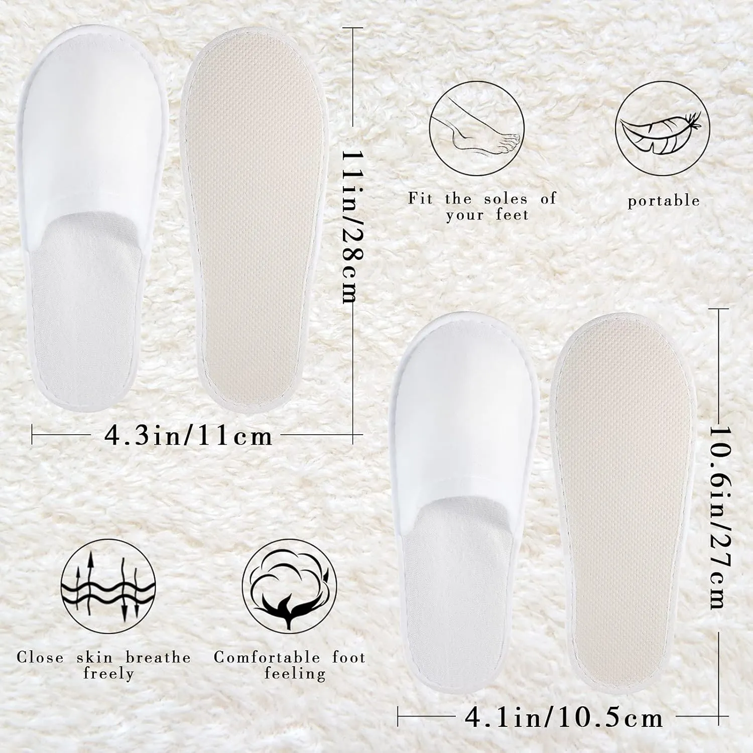 Geyoga 30 Pairs Disposable Spa Slippers for Guest Non Slip House Hotel Closed Toe Indoor Slipper for Men Women Home Wedding Travel, 2 Size