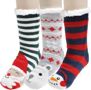 Gilbins Winter-Weight Thermal Thick Knit Fleece-Lined Cozy Sherpa Lined Fuzzy Slipper Socks With Grippers (3 Pack)